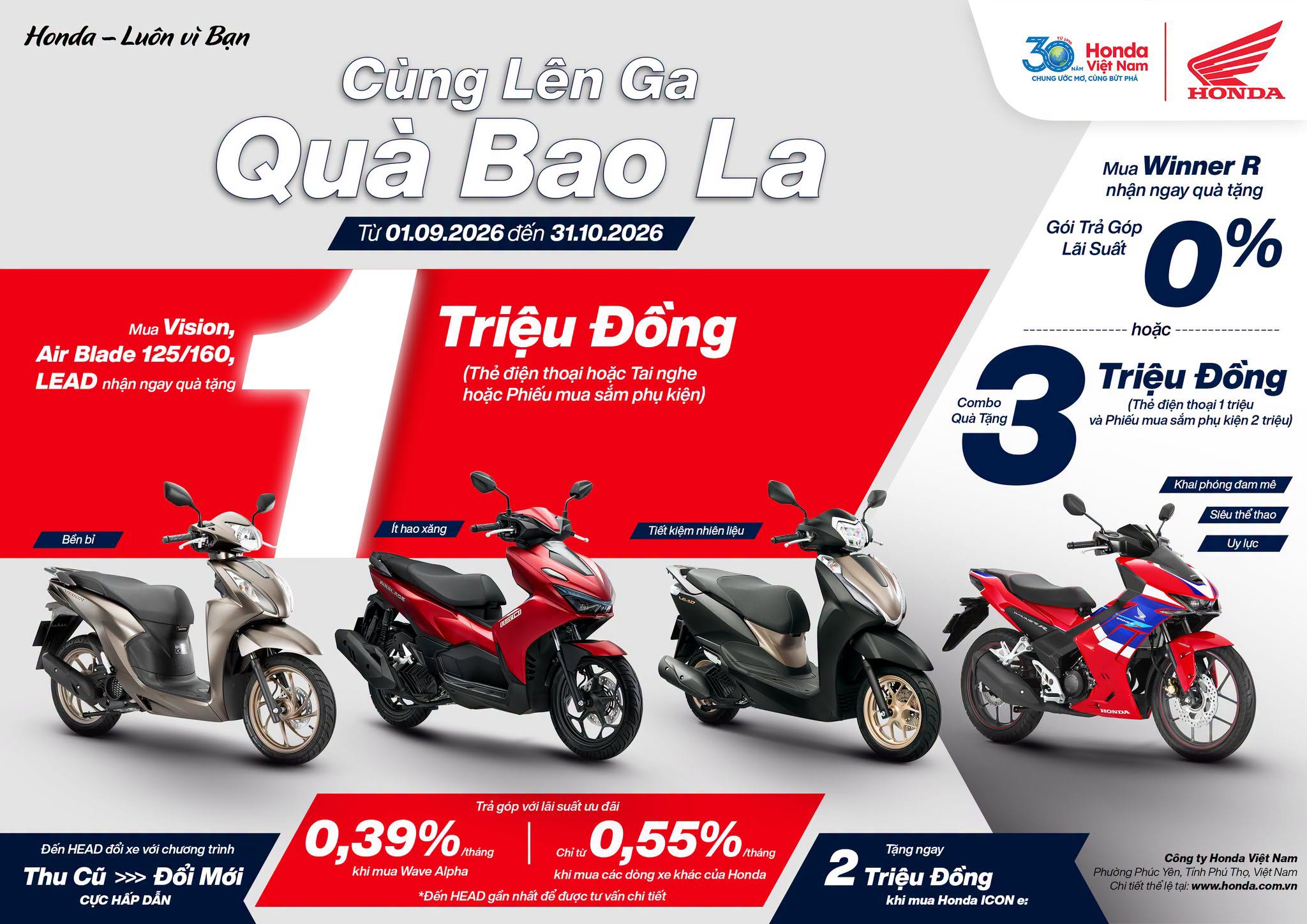 KHUYẾN MÃI MUA XE MÁY HONDA THÁNG 9/2026 CÓ GÌ HẤP DẪN