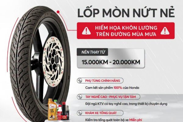 LỐP XE MÁY MÒN VÀ 4 DẤU HIỆU CẢNH BÁO CẦN THAY NGAY