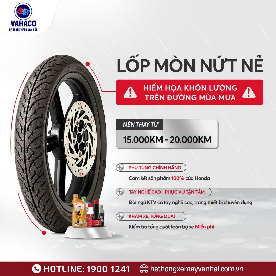 LỐP XE MÁY MÒN VÀ 4 DẤU HIỆU CẢNH BÁO CẦN THAY NGAY